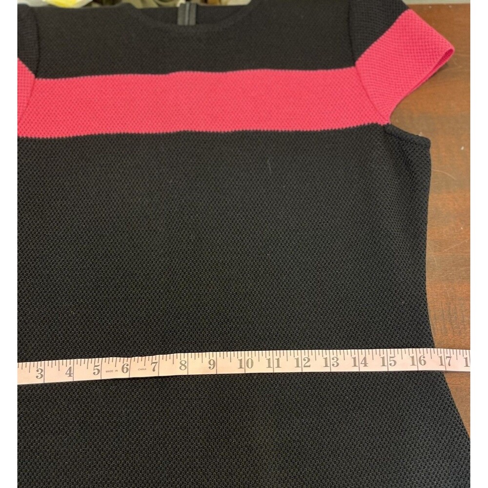 St. John PF13 Black/Pink Color Sz 10 Block Knit Cap Sleeve Sheath Dress - Picture 6 of 14